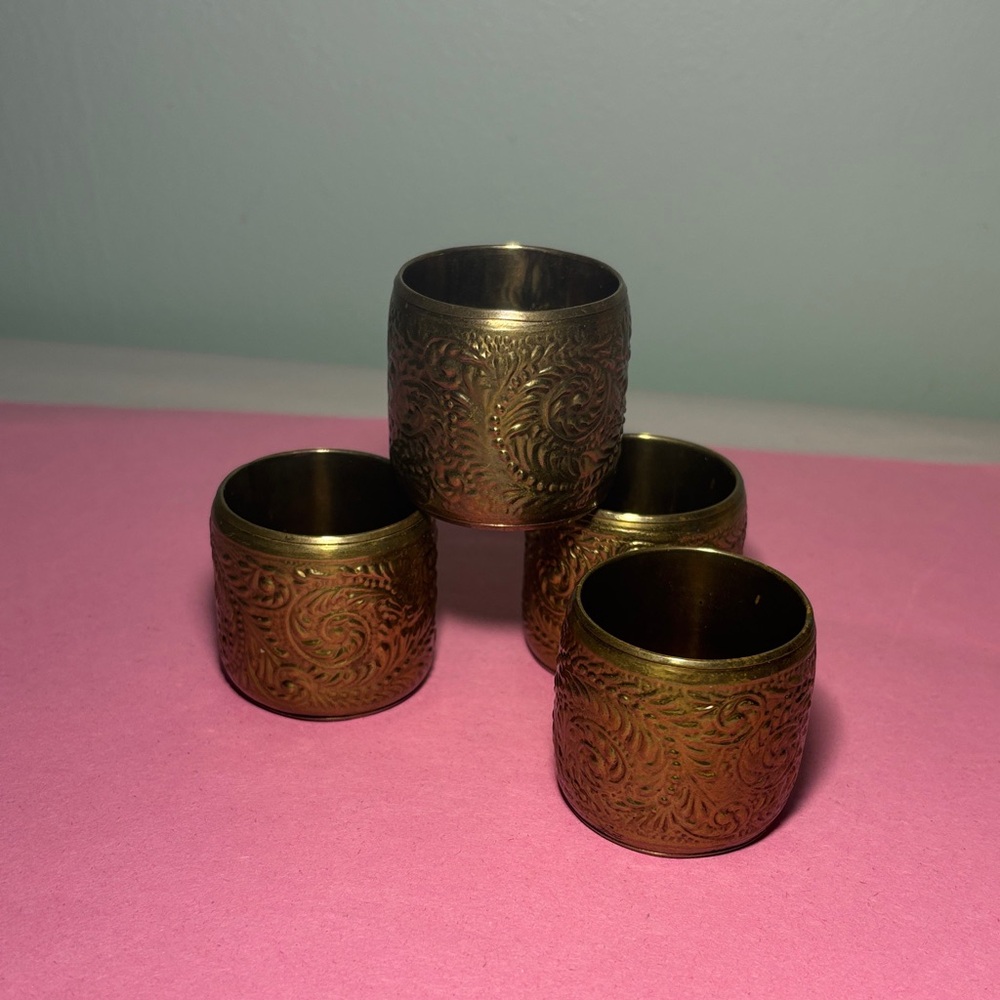 Ornate Light Brass Napkin Rings - Set of 4